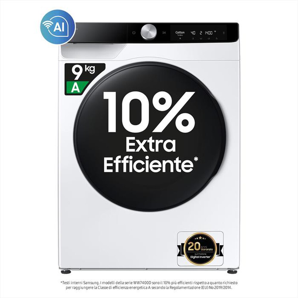 "SAMSUNG - Lavasciuga WD90DG6B85BKU3 9/6 Kg Classe A-bianca con oblò e display nero"