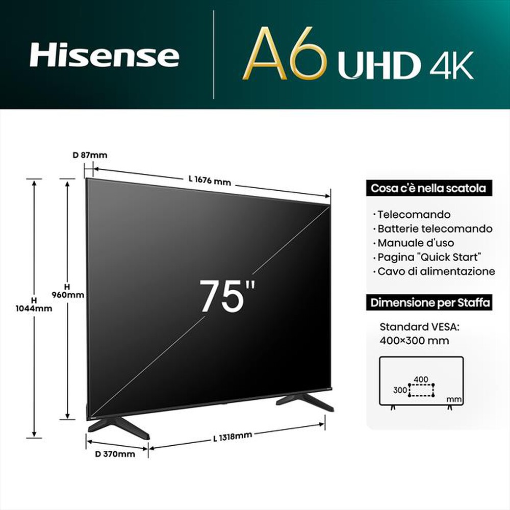 "HISENSE - Smart TV LED UHD 4K 75\" 75A69N-NERO"