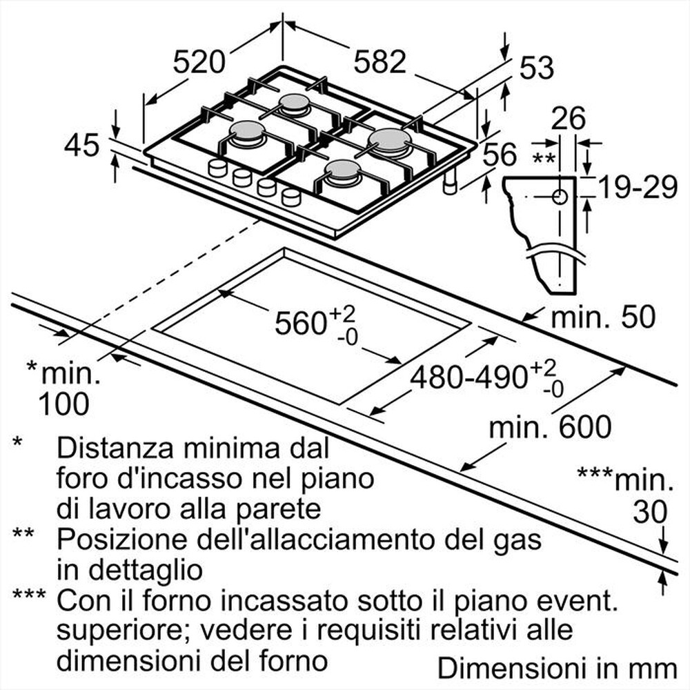 "BOSCH - Piano cottura a gas PGP6B5B90 58,2cm-inox"