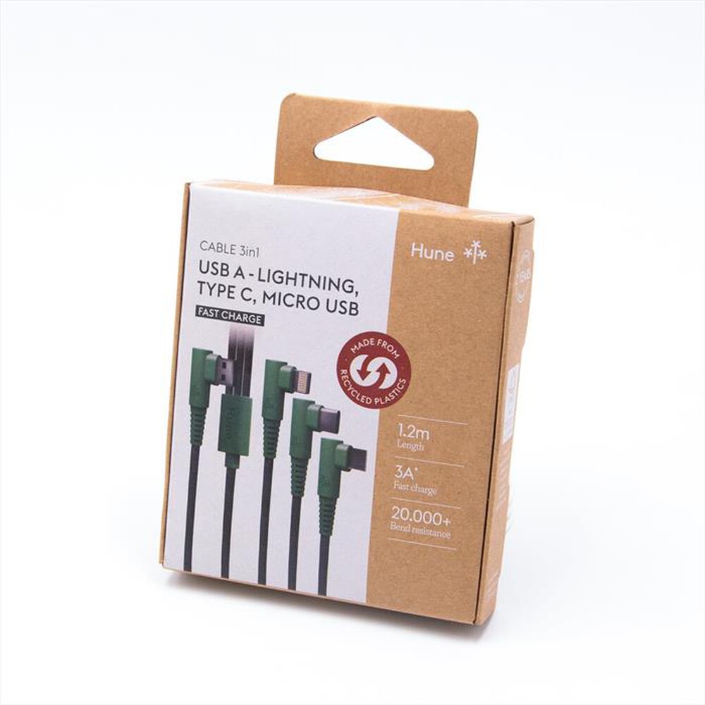 Immagine del prodotto HUNE - Cavo 3 in 1 per ricarica HIEDRA-3IN1-Verde Foresta