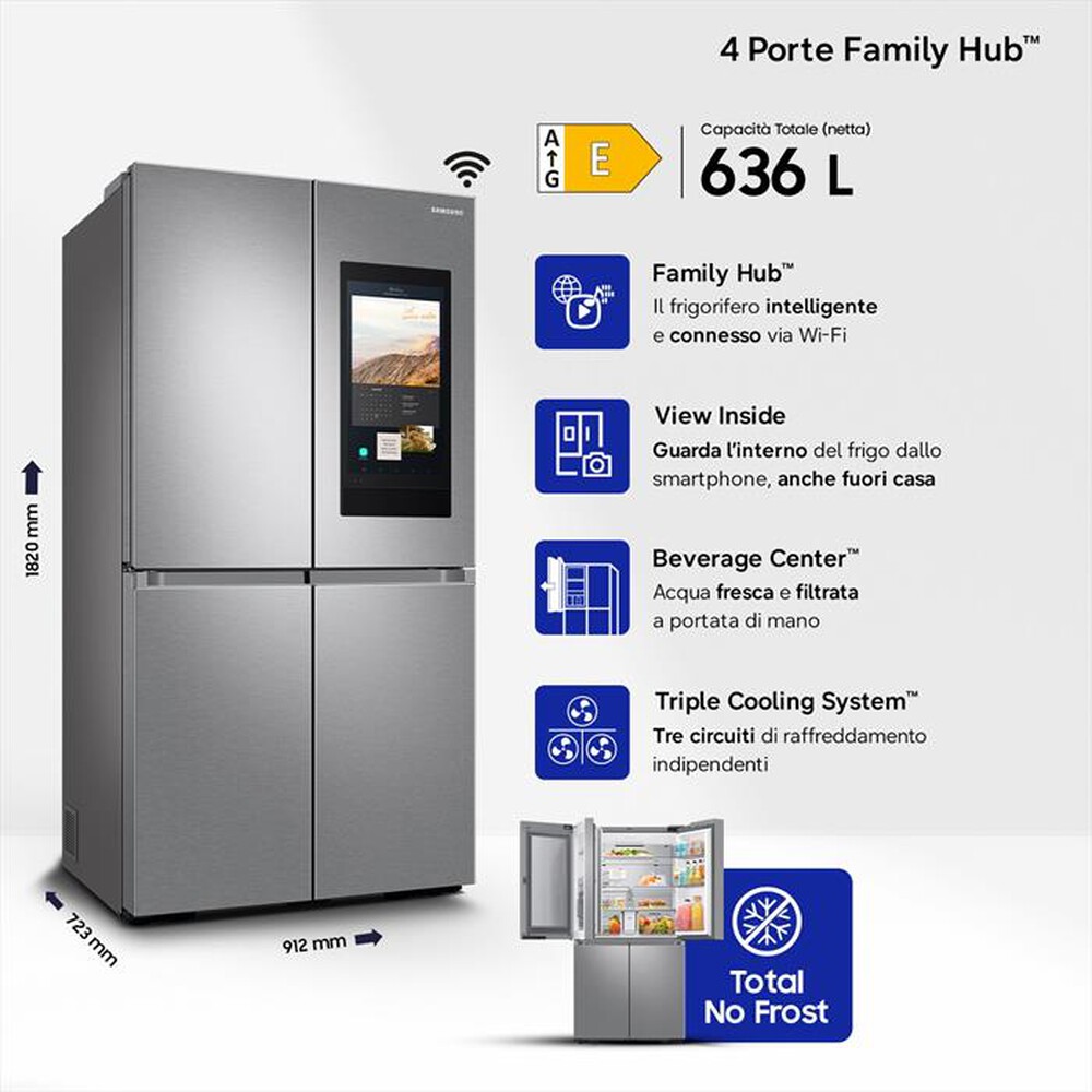 Immagine del prodotto SAMSUNG - Frigorifero 4 porte RF65DG9H0ESREF Classe E 637 lt-Inox Spazzolato