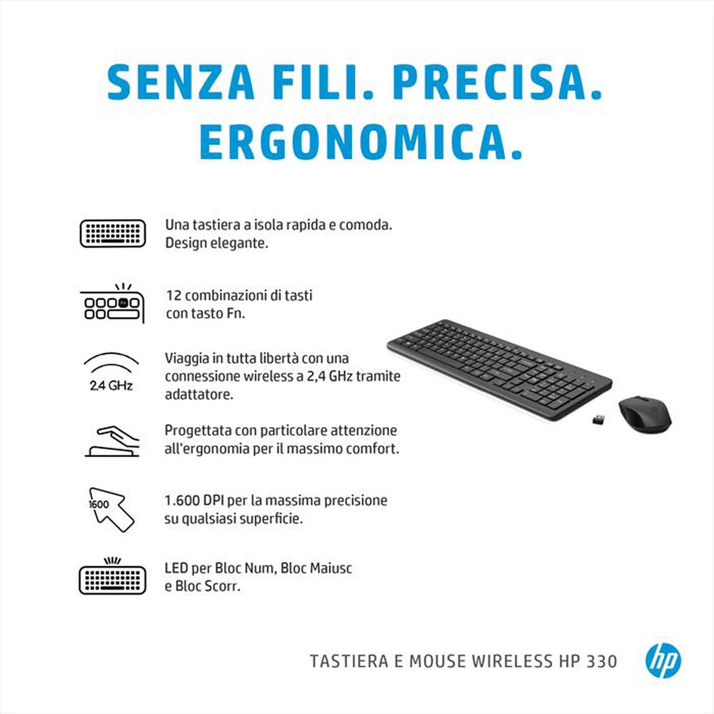 Immagine del prodotto HP - 330 COMBO TASTIERA E MOUSE WIRELESS-Nero