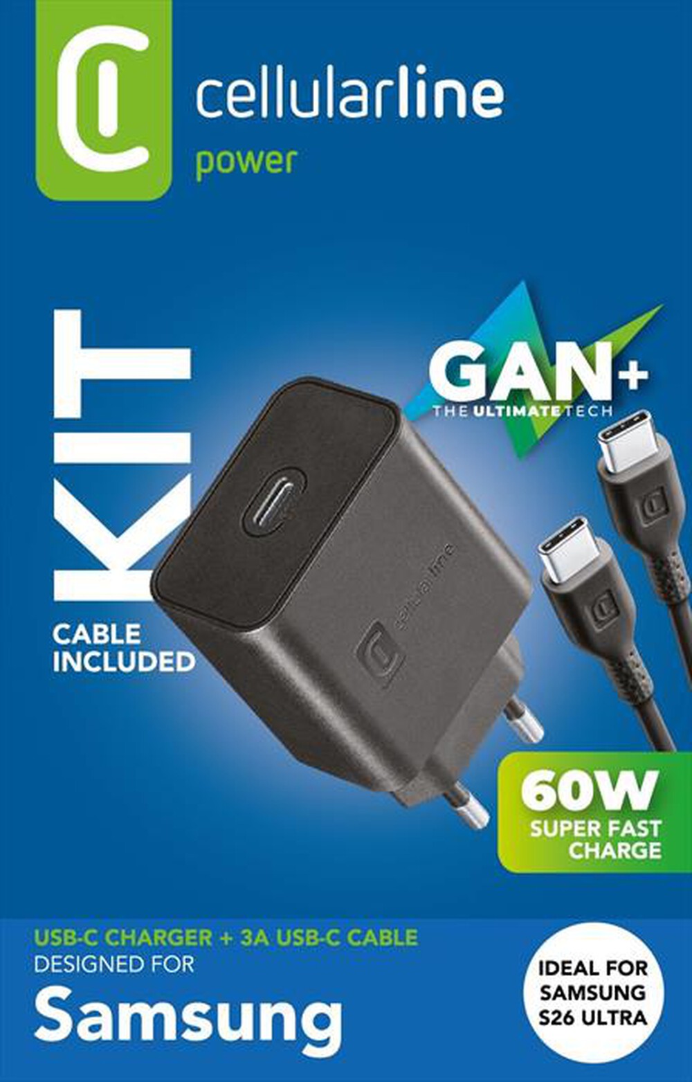 Immagine del prodotto CELLULARLINE - KIT CARICABATTERIE SAMSUNG 60W USB-C-Nero