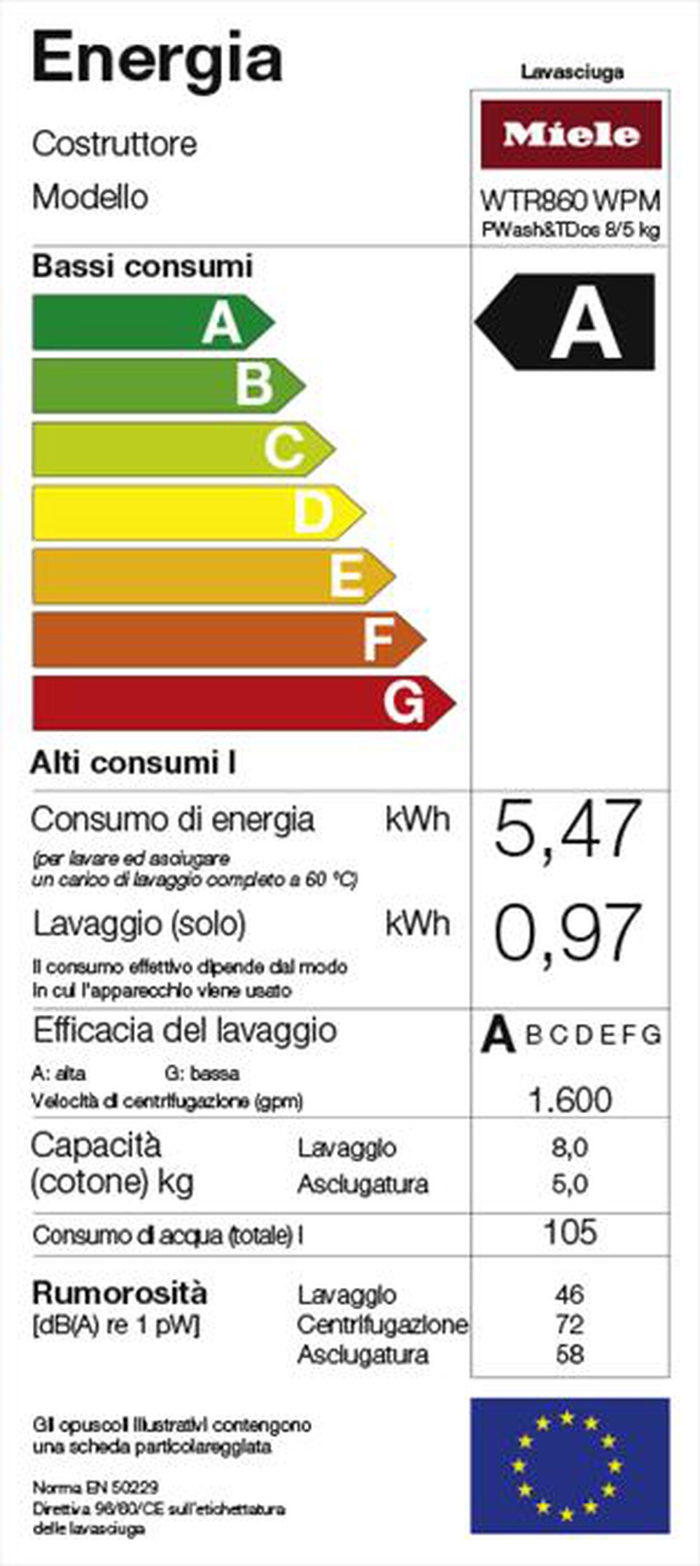 "MIELE - Lavasciuga WTR 860 8/5 Kg Classe D"