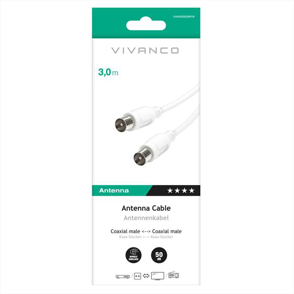 Immagine del prodotto SBS - Aerial lead,plug-plug,>50dB 3m-Bianco