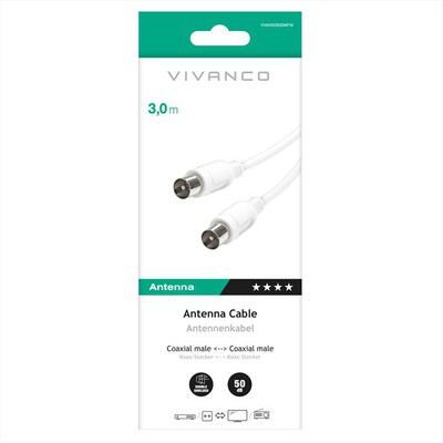 SBS - Aerial lead,plug-plug,>50dB 3m-Bianco