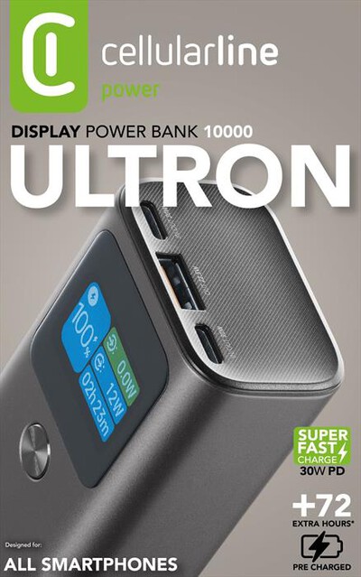 CELLULARLINE - Power Bank 10000mAh 30W display LCD PBULTRON10000D-Nero