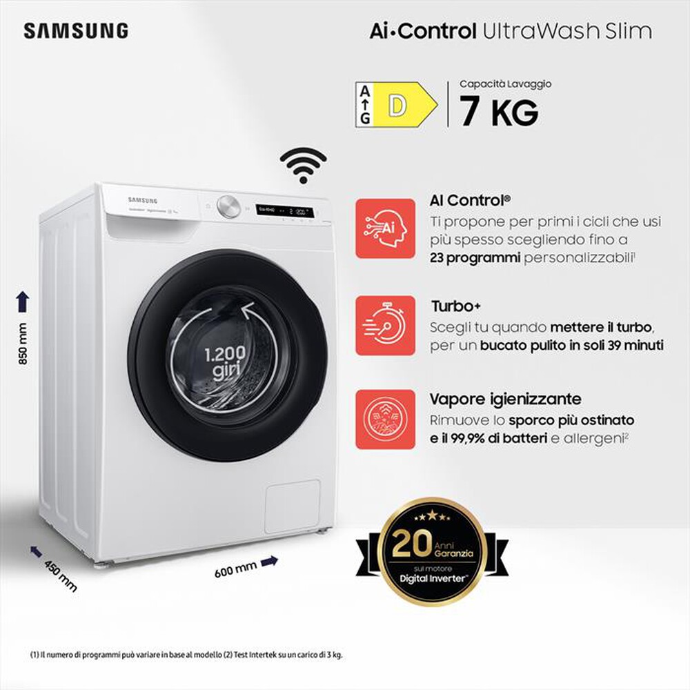 "SAMSUNG - Lavatrice WW70AG6S28AWS3 7Kg Classe D-bianco"