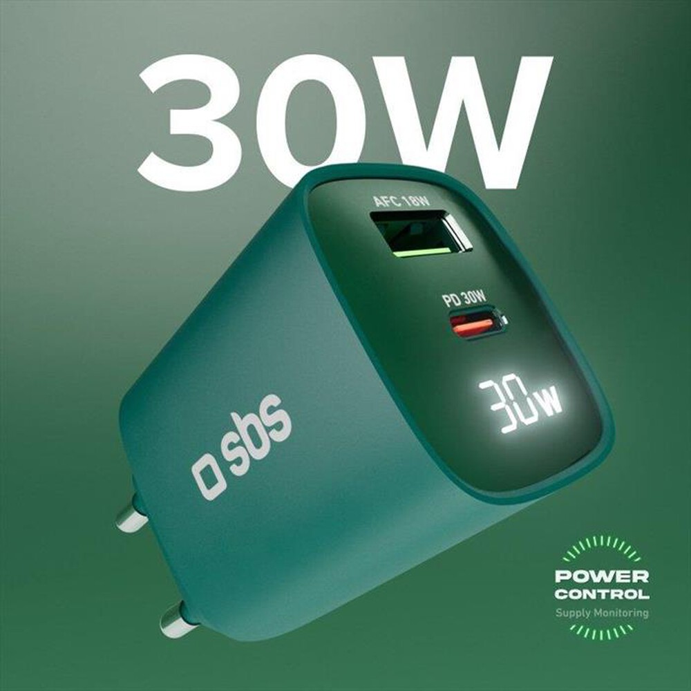 Immagine del prodotto SBS - Caricabatterie da muro TETRGANLCD1USB1C30G-Verde