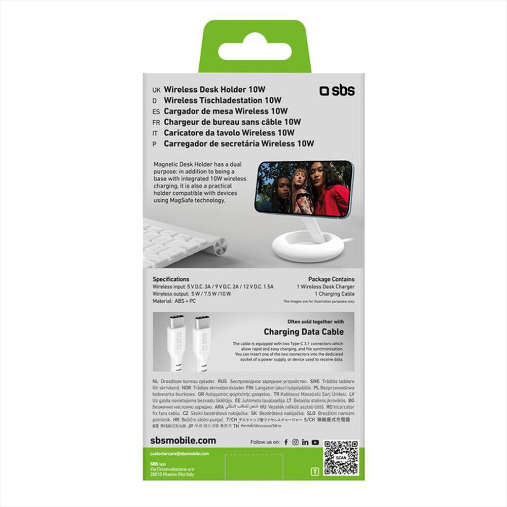 "SBS - Caricatore da rete TEWIRMAGSTAND10W-Bianco"