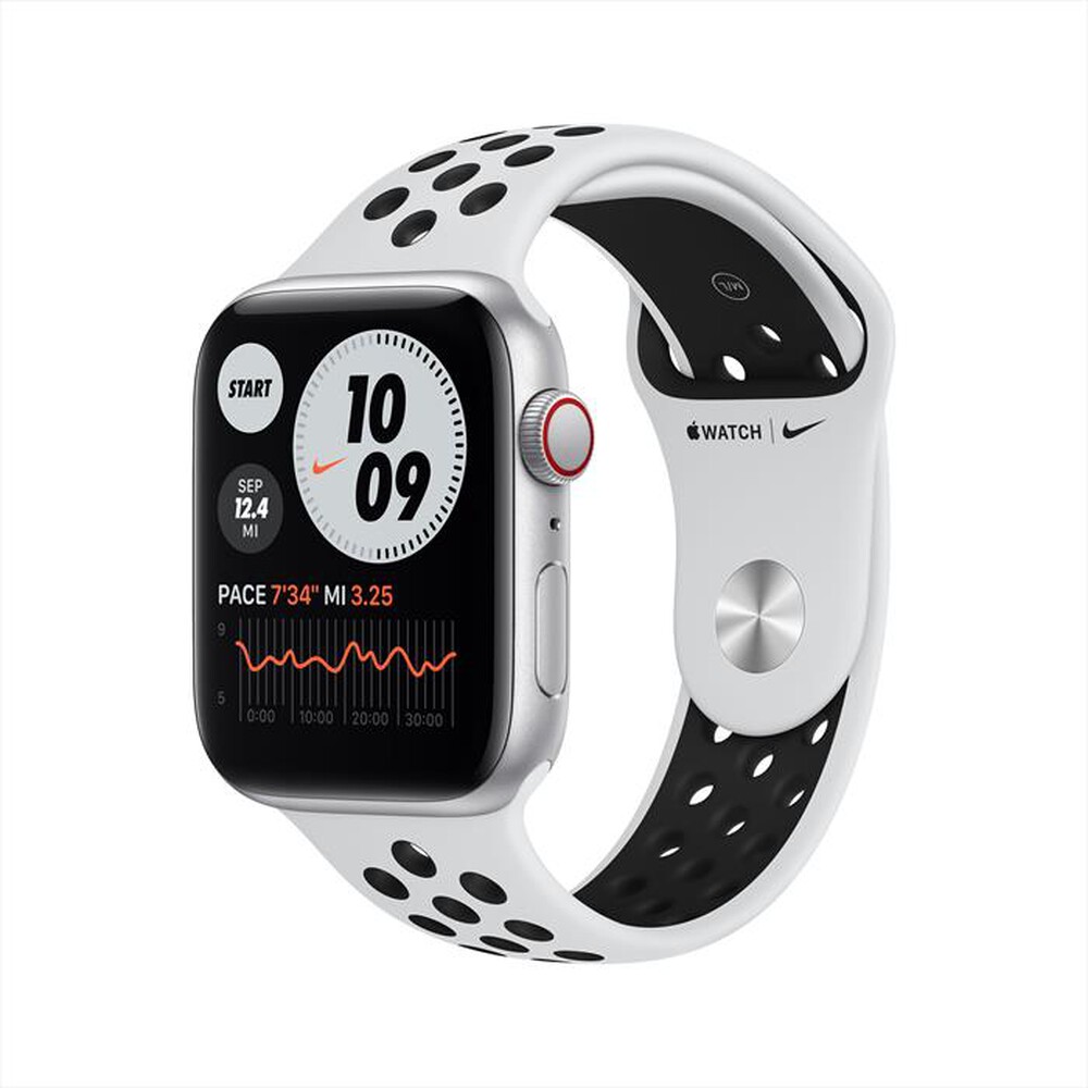 "APPLE - Watch SE Nike GPS 44mm All Silver-Sport Pure Platinum/Black"