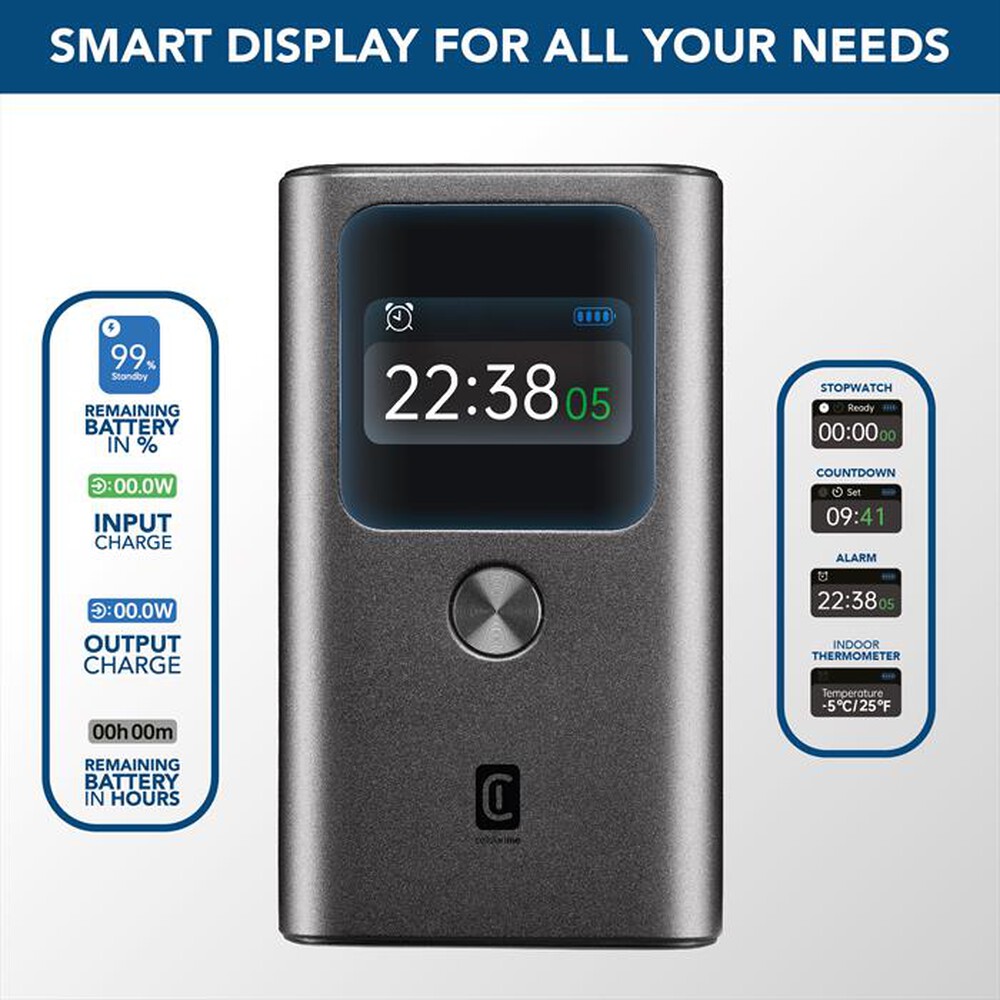 "CELLULARLINE - Power Bank 10000mAh 30W display LCD PBULTRON10000D-Nero"