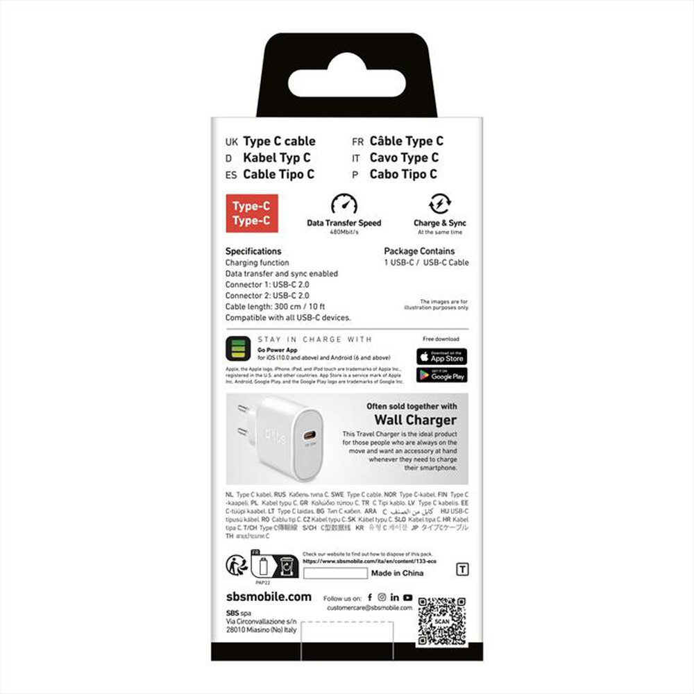 Immagine del prodotto SBS - Cavo Type C-C USB TECABLETCC3MW-Bianco