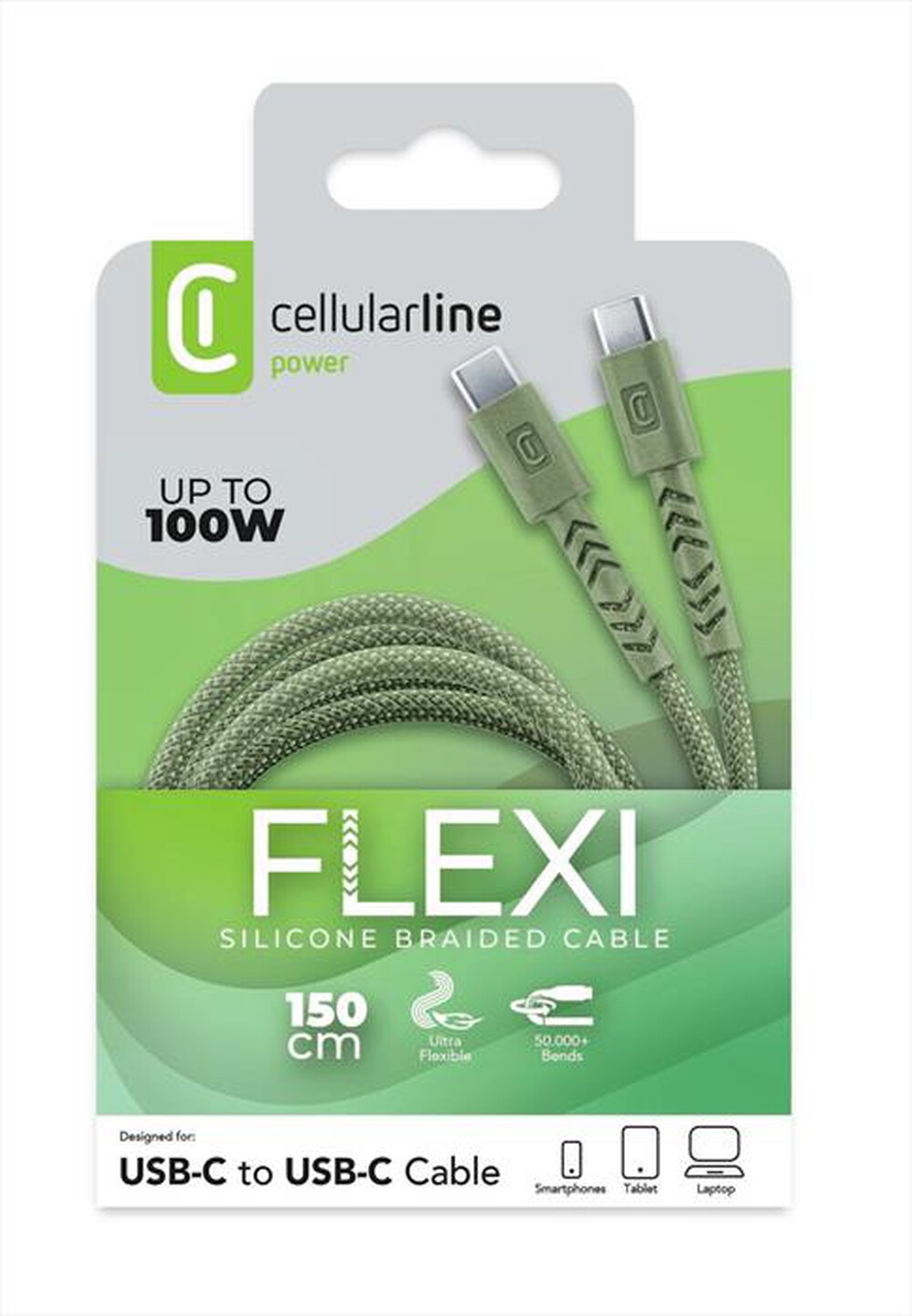 Immagine del prodotto CELLULARLINE - CAVO FLEXY 150CM 100W USB C TO USB C-Verde