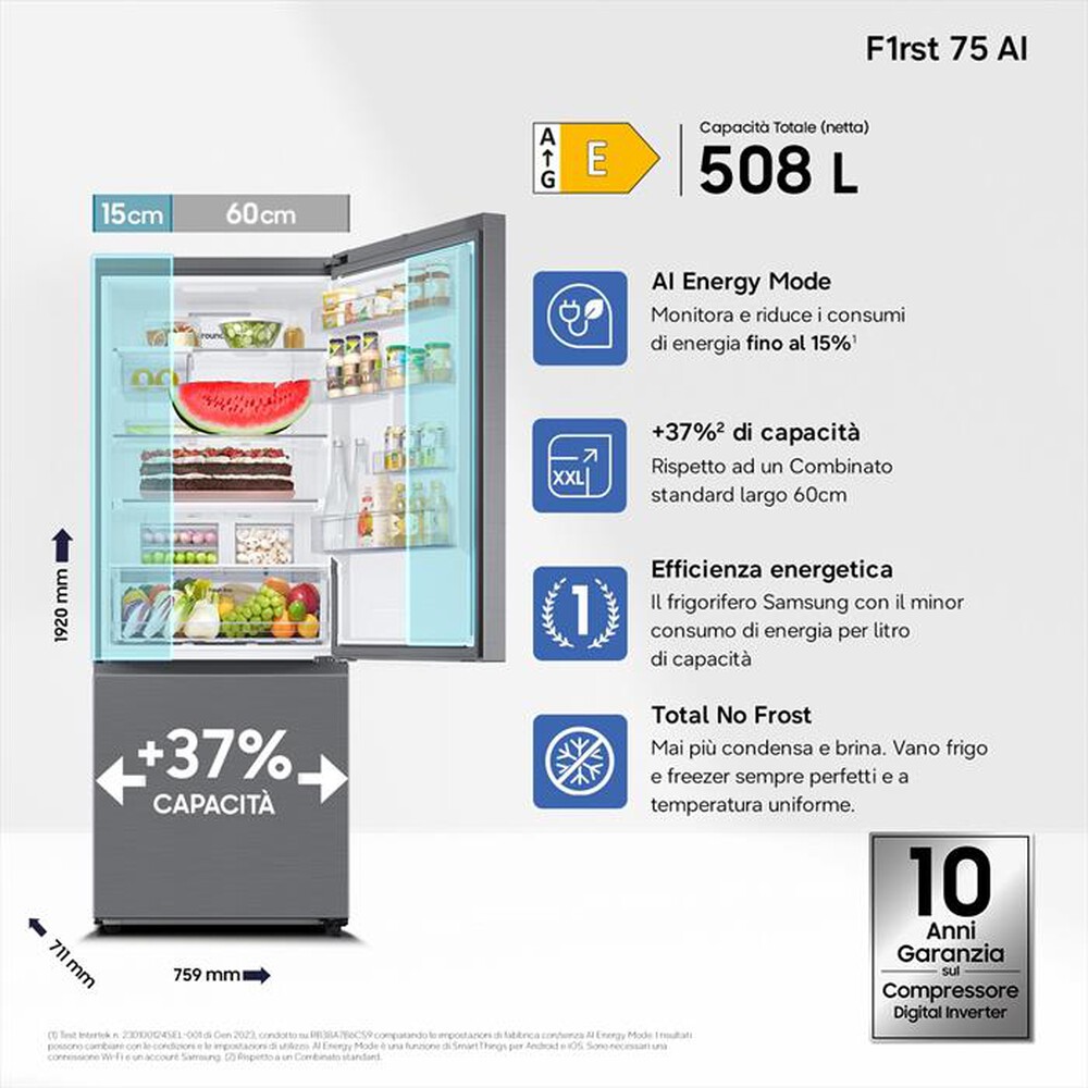 Immagine del prodotto SAMSUNG - Frigorifero combinato RB50DG602ES9EF Classe E-METAL INOX