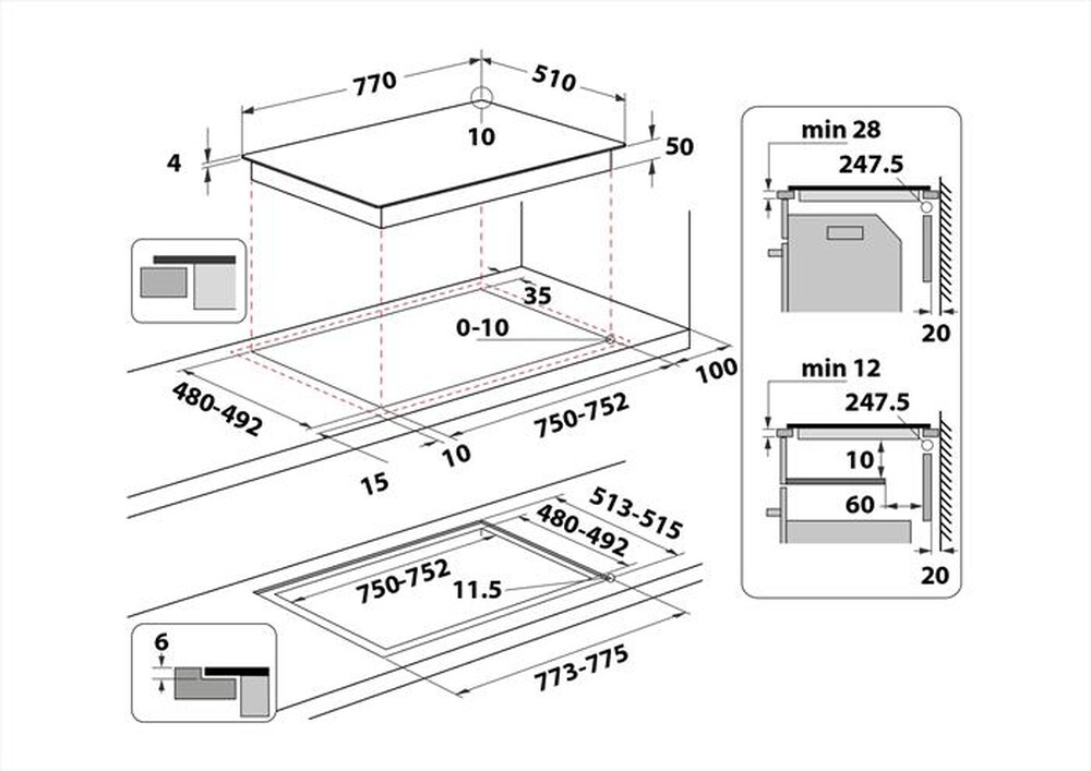 "INDESIT - Piano cottura induzione IB 21B77 NE 77 cm-Nero"