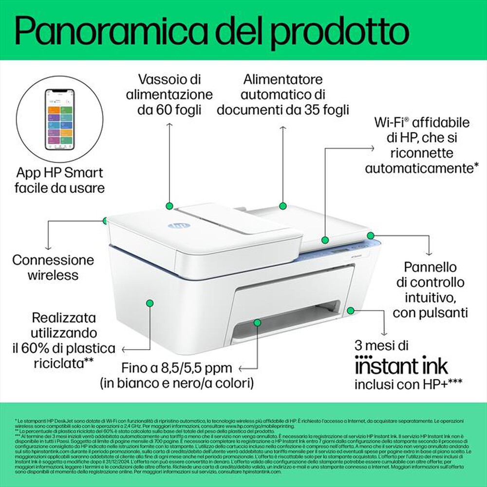 Immagine del prodotto HP - Multifunzione DESKJET 4222E 3 MESI INCHIOSTRO HP+-Blue Breeze