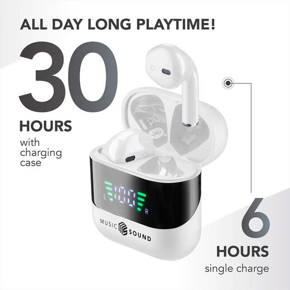 "MUSIC SOUND - AURICOLARI TWS CON DISPLAY LED-White"