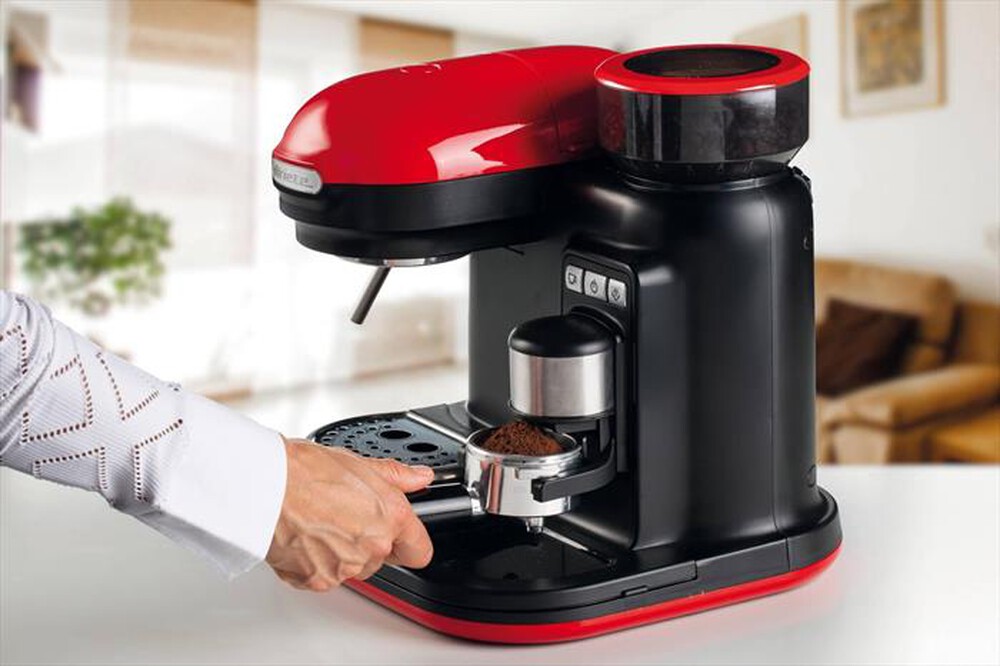 "ARIETE - 1318 Moderna Macchina da caffè con macinacaffè-Rosso/Nero"