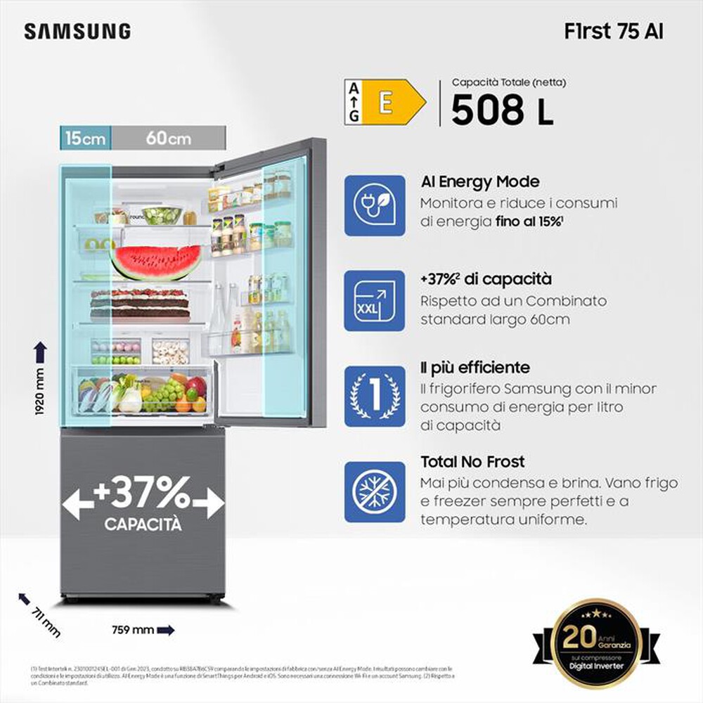 "SAMSUNG - Frigorifero combinato RB50DG602ES9EF Classe E-METAL INOX"