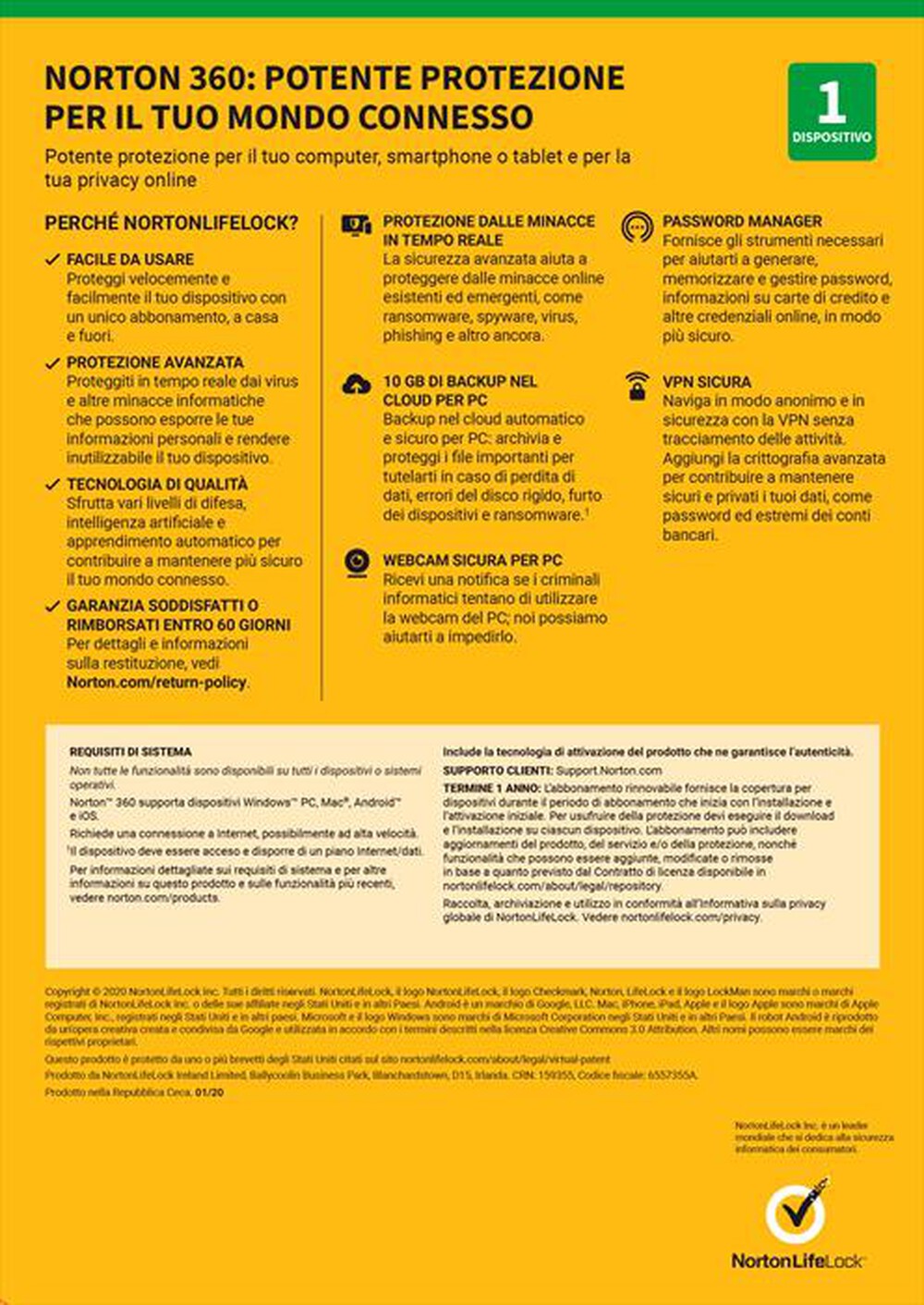 Immagine del prodotto NORTON - Norton 360 Standard 2021 Antivirus 1 Dispositivo