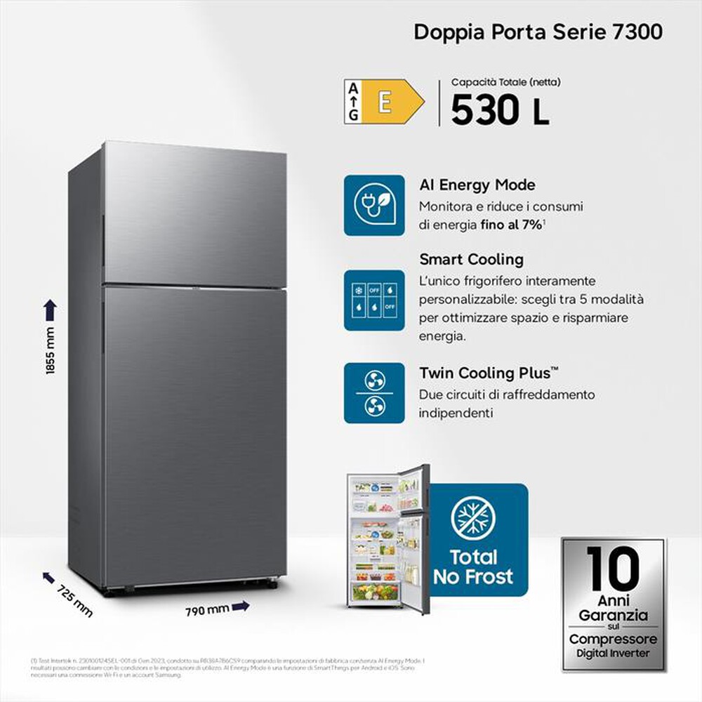 Immagine del prodotto SAMSUNG - Frigorifero 2 porte RT53DG7A14S9EF Classe E 530 lt-Metal Inox