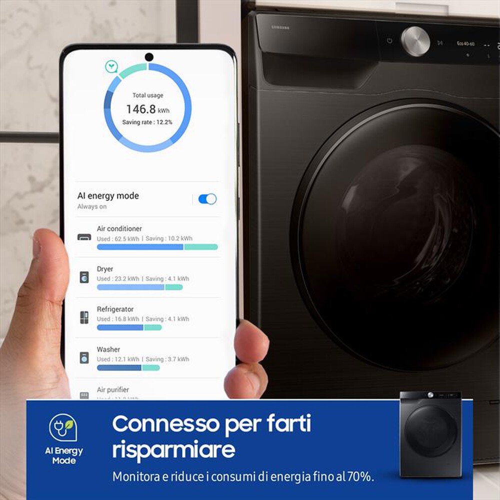 Immagine del prodotto SAMSUNG - Lavasciuga WD90DG6G94BBU3 9/5KG Classe A-nera con oblò e display nero