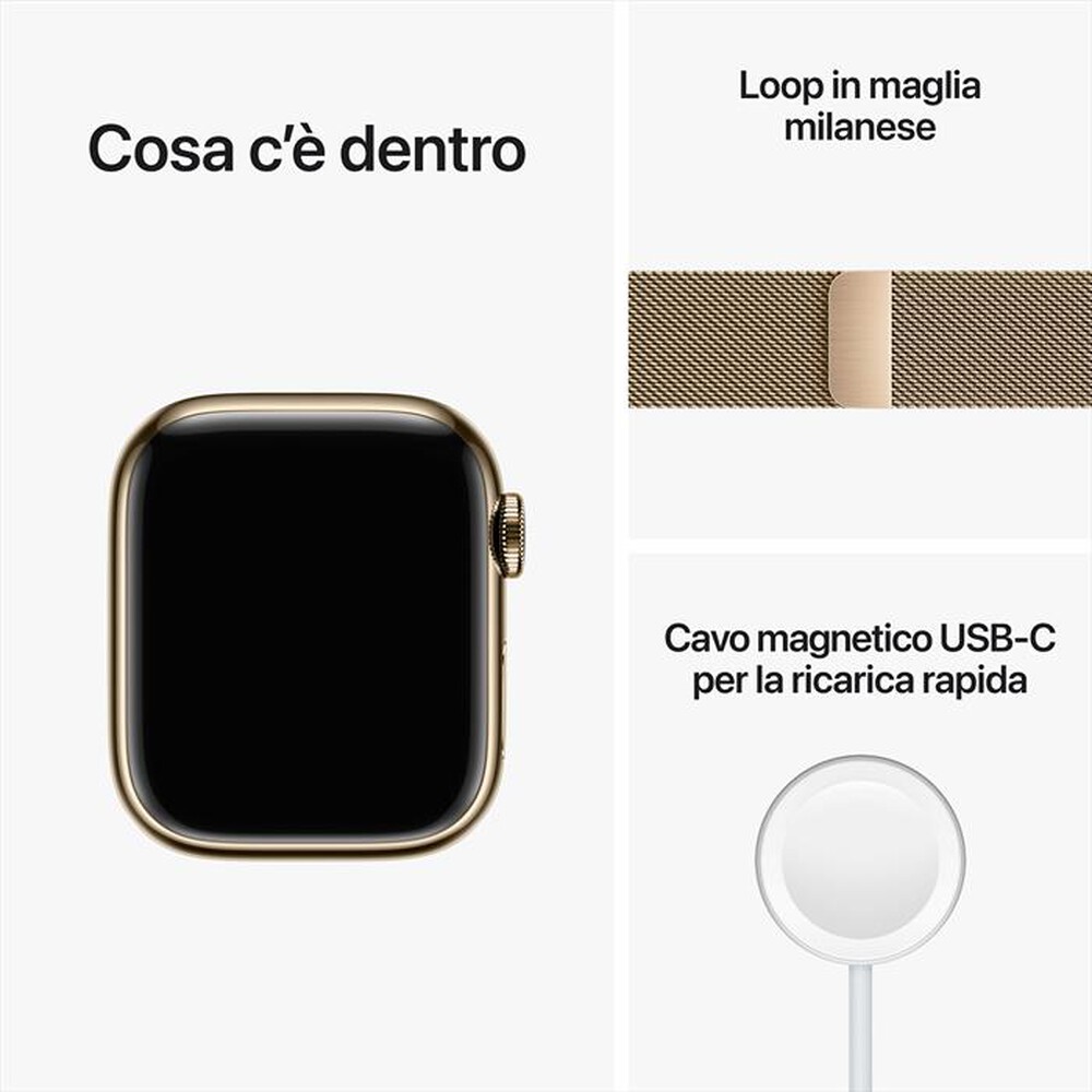 "APPLE - Watch Series 8 GPS + Cellular 41mm Acciaio-Oro - Milanese"
