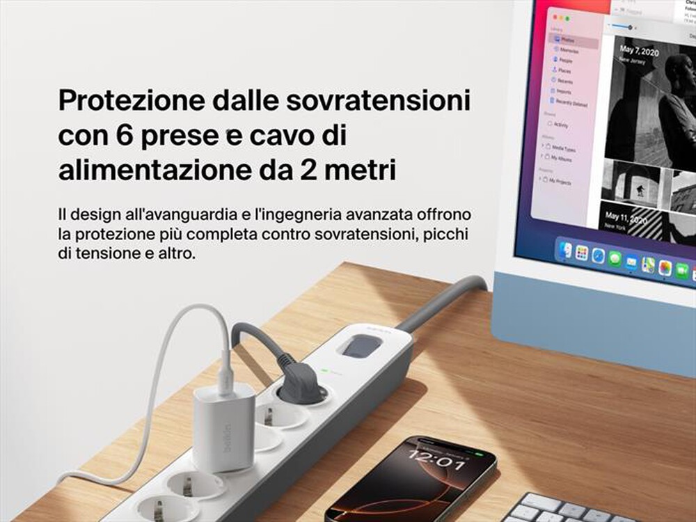 Immagine del prodotto BELKIN - Protezione da sovraccarico - 6 prese AC - Cavo 2mt-Bianco