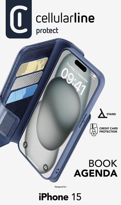 CELLULARLINE - Custodia Book BOOKAG2IPH15B per iPhone 15-Blu
