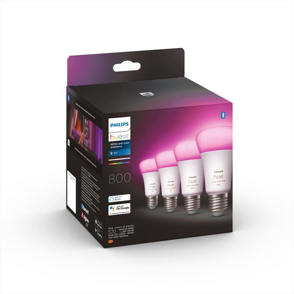 "PHILIPS - HUE WHITE AND COLOR AMBIANCE 4X LAMPADINE E27 60W-Multicolore"