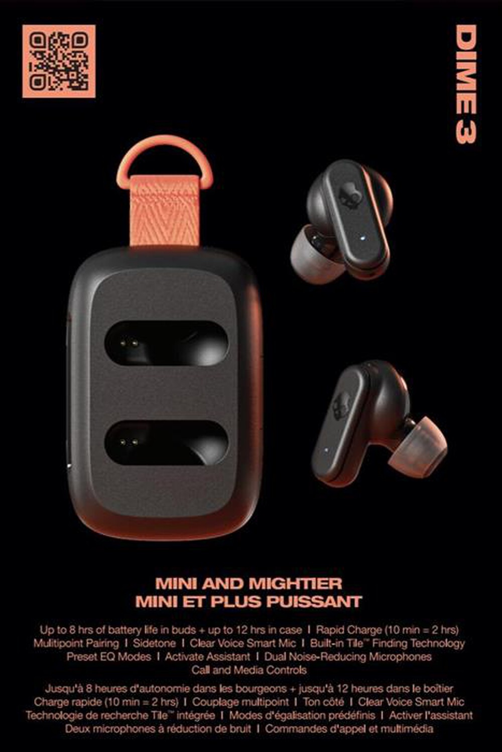 Immagine del prodotto SKULLCANDY - Auricolare bluetooth DIME 3 TRUE WIRELESS-Nero/Arancione