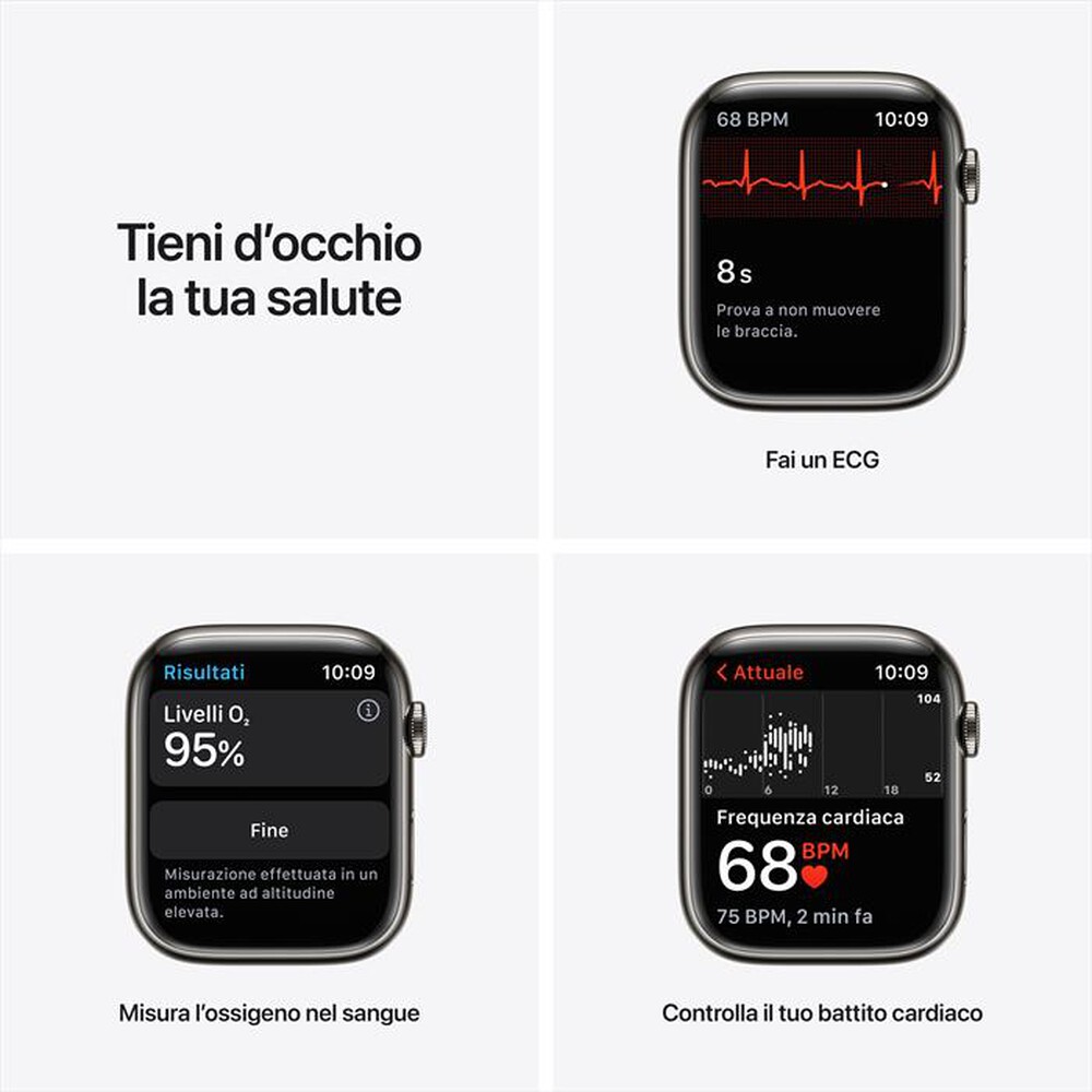 "APPLE - WATCH SERIES 7 GPS + CELLULAR 45MM IN ACCIAIO INOX-Grafite con Sport mezzanotte"