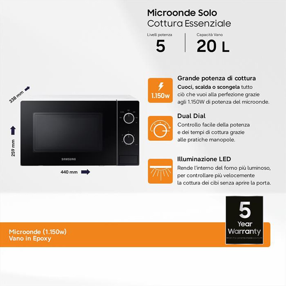 Immagine del prodotto SAMSUNG - Forno microonde MS20A3010AH/ET-bianco