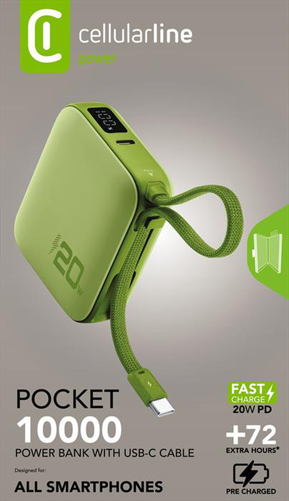 Immagine del prodotto CELLULARLINE - Power bank POCKET 10000 MAH 20W PORTA USB-C-Verde