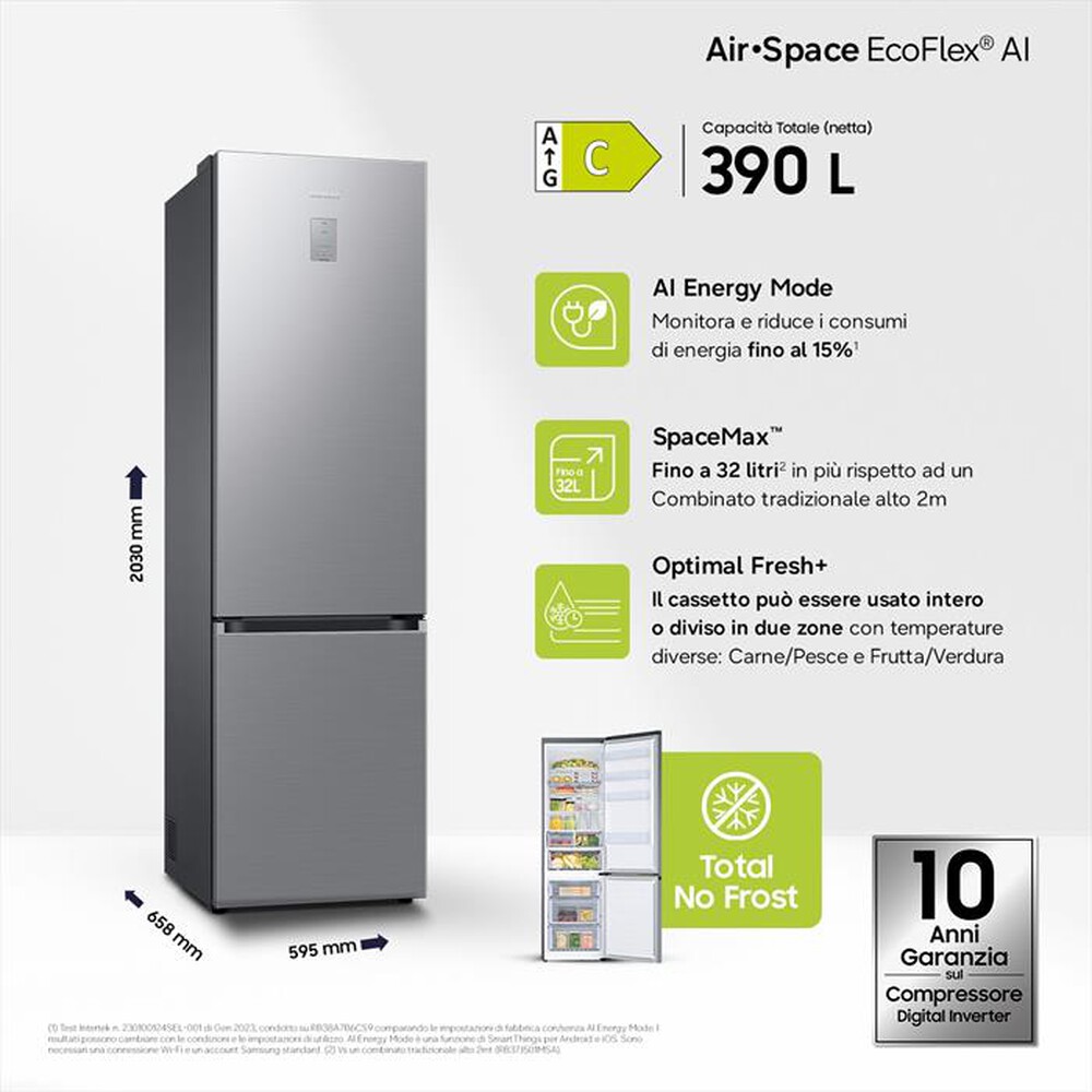 Immagine del prodotto SAMSUNG - Frigorifero combinato RB38C676CS9/EF ClasseC 390lt-METAL INOX