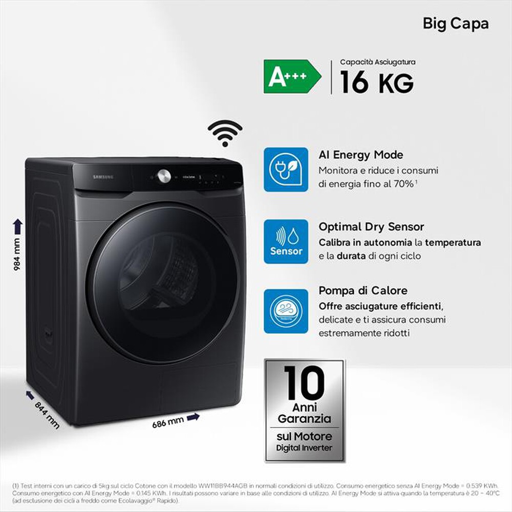 Immagine del prodotto SAMSUNG - Asciugatrice DV16DG8600BVU3 16KG Classe C-Nero