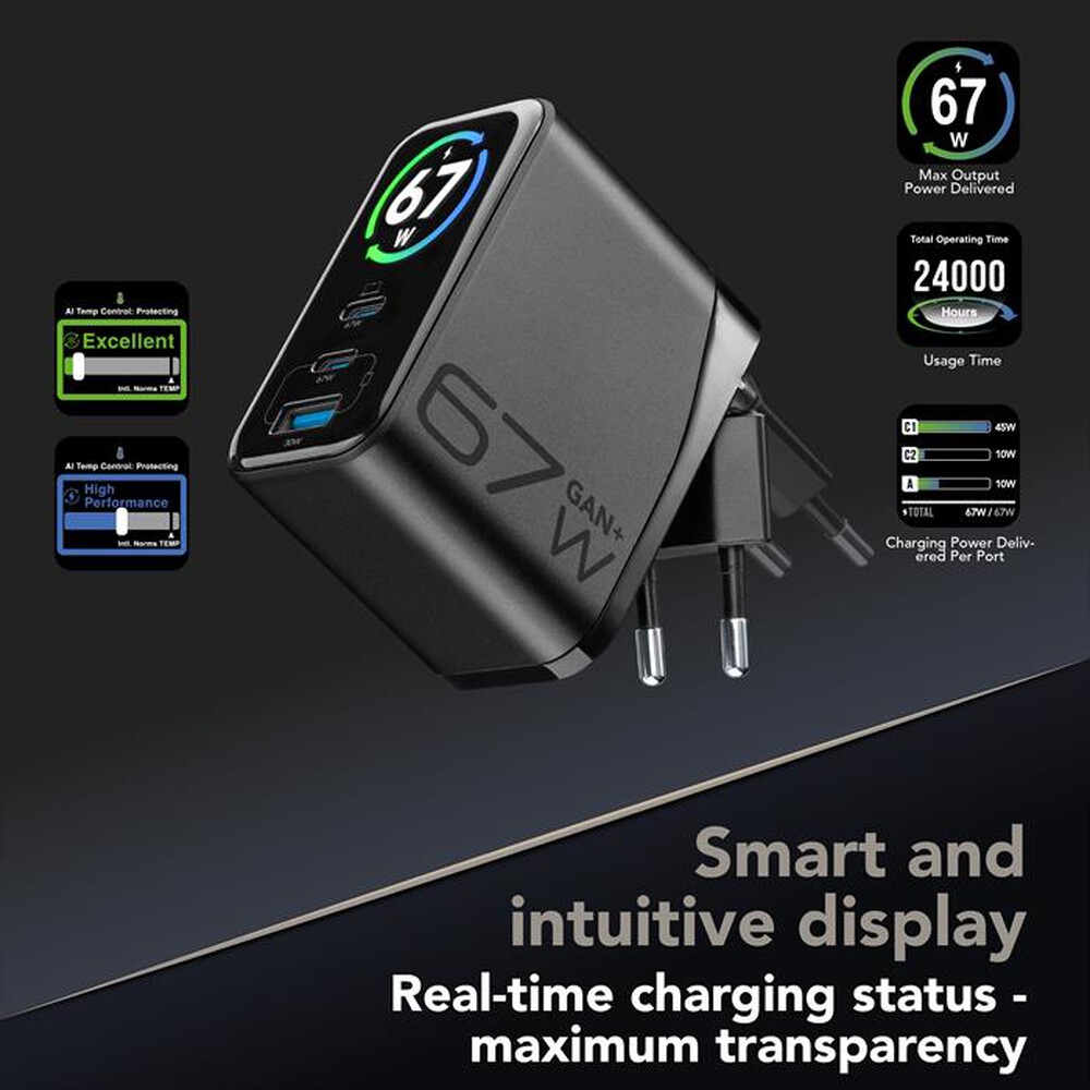 Immagine del prodotto CELLULARLINE - Caricabatterie da rete POWERVIEW IQ KIT ACH 67W-Nero