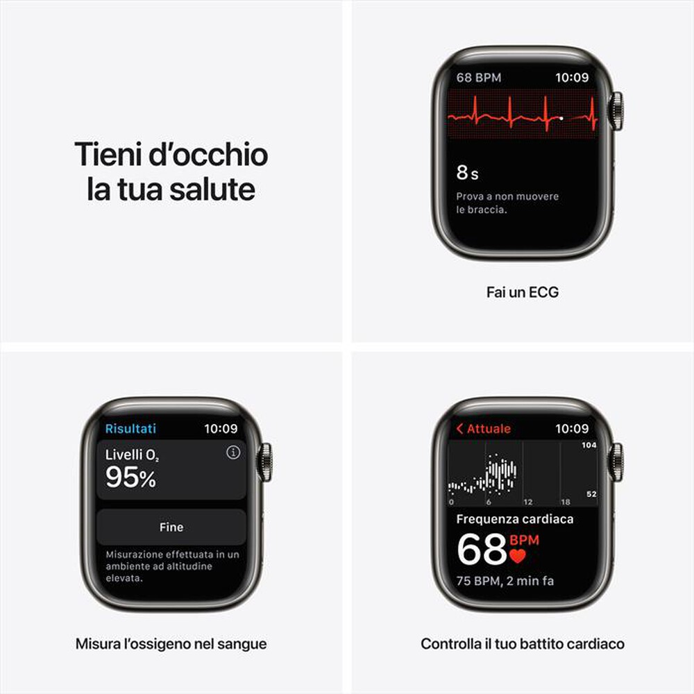 "APPLE - WATCH SERIES 7 GPS + CELLULAR 41MM IN ACCIAIO INOX-Grafite con Sport mezzanotte"