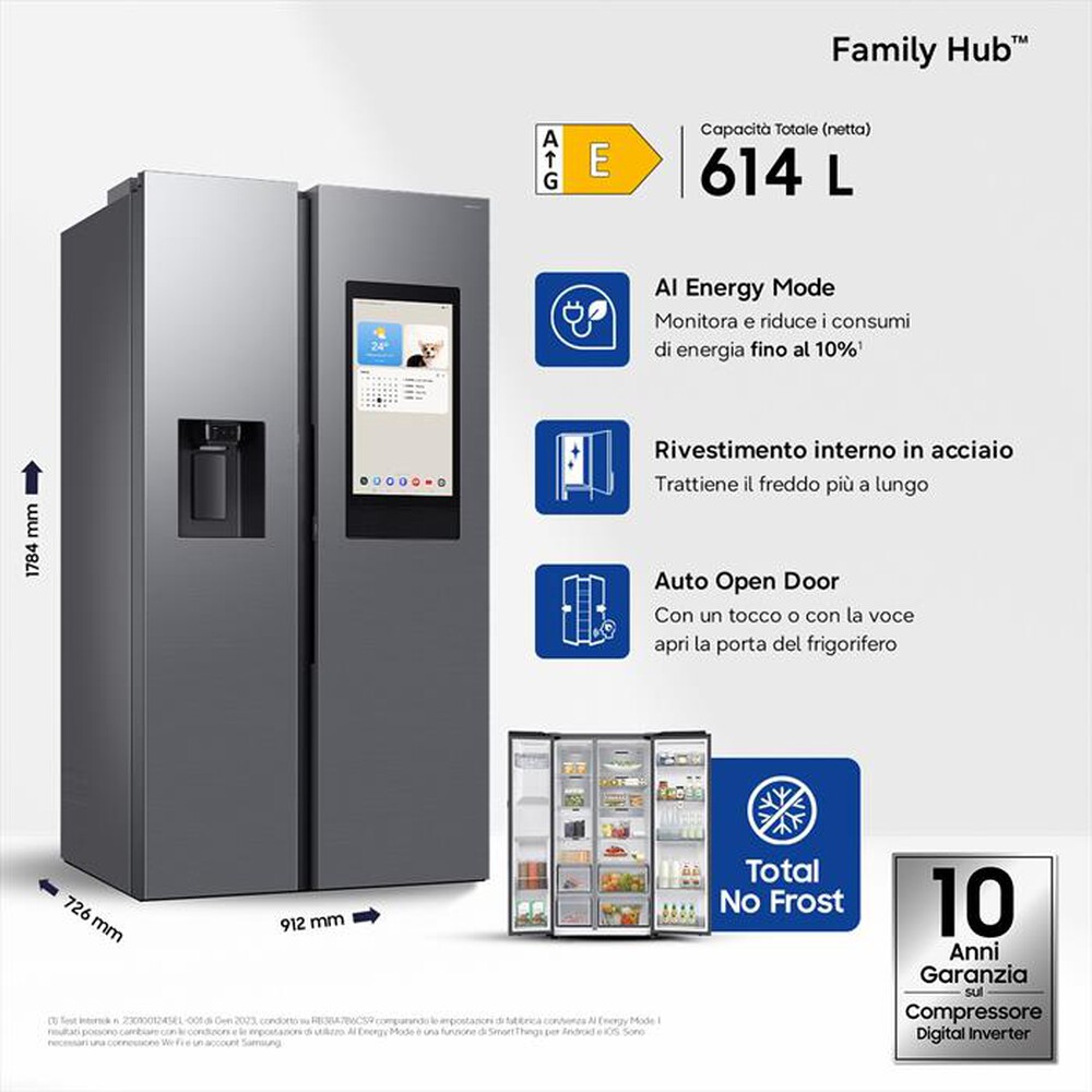 Immagine del prodotto SAMSUNG - Frigorifero side by side RS90F66BETEF Classe E-Inox Spazzolato