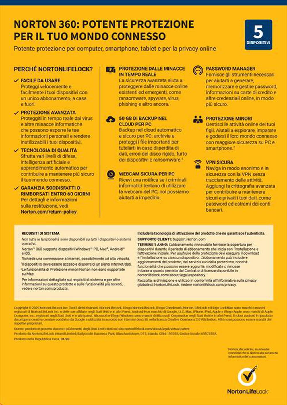 "NORTON - Norton 360 Deluxe 2021 Antivirus 5 Dispositivi"