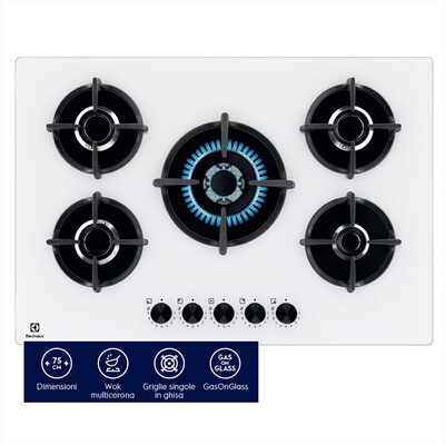 ELECTROLUX - Piano cottura gas EGG75372W 5 fuochi 74cm-Bianco