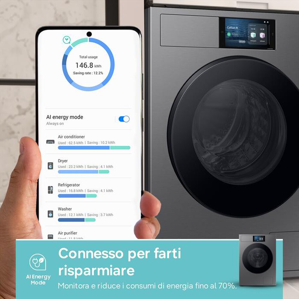 Immagine del prodotto SAMSUNG - Lavatrice WF90F09C4SU3 9KG Classe A-Dark Silver Steel - obl&ograve; Nero