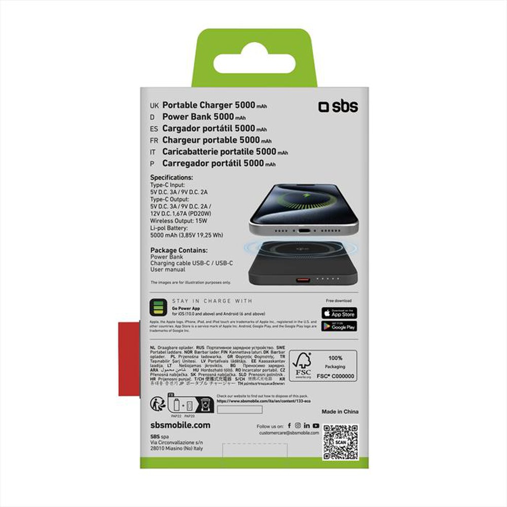 Immagine del prodotto SBS - Mag Power Bank TEBB5000QI2-Nero