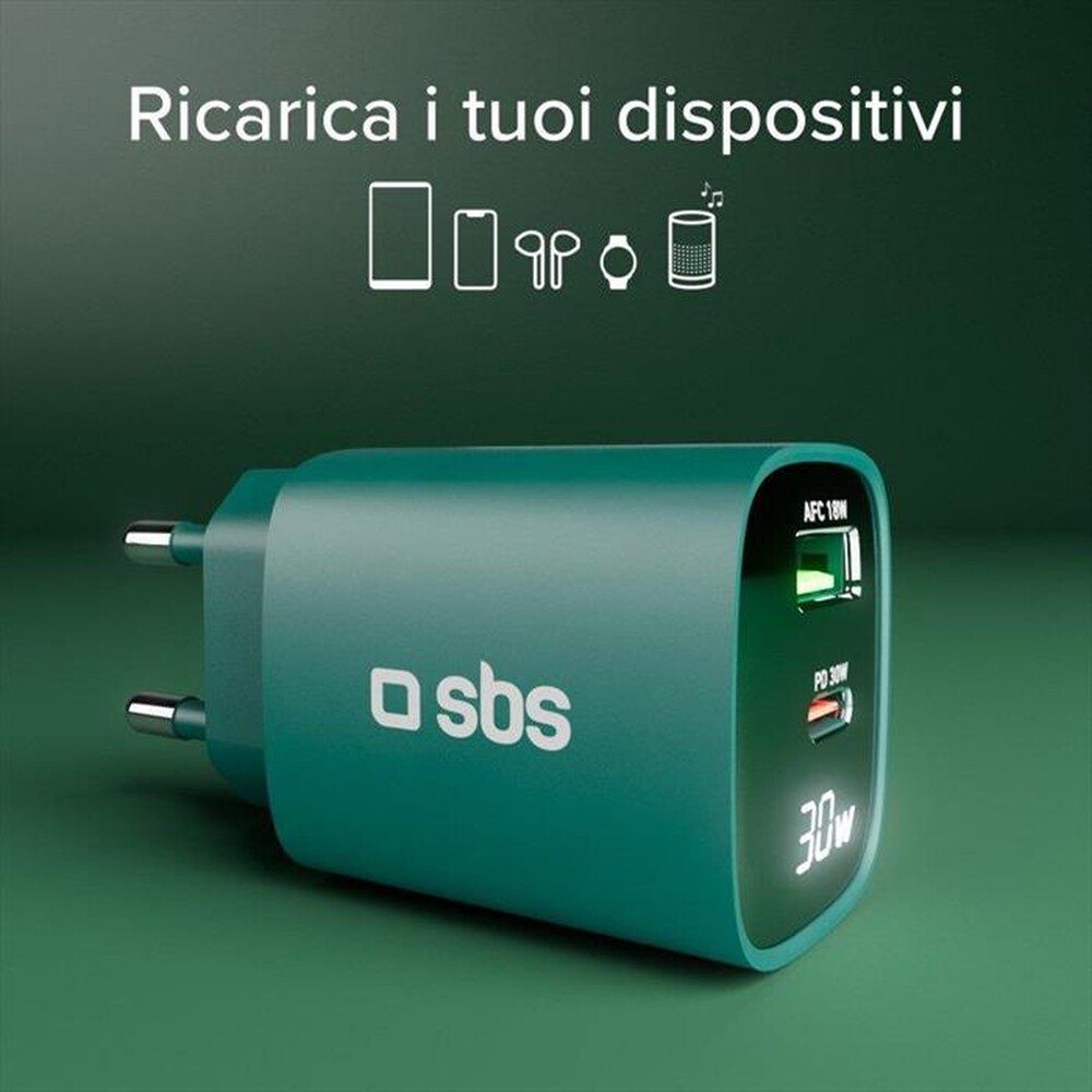 Immagine del prodotto SBS - Caricabatterie da muro TETRGANLCD1USB1C30G-Verde