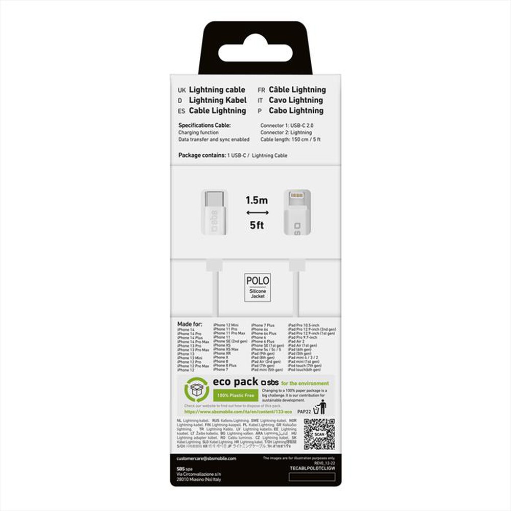 "SBS - Cavo Type-C a Lightning TECABLPOLOTCLIGW-Bianco"