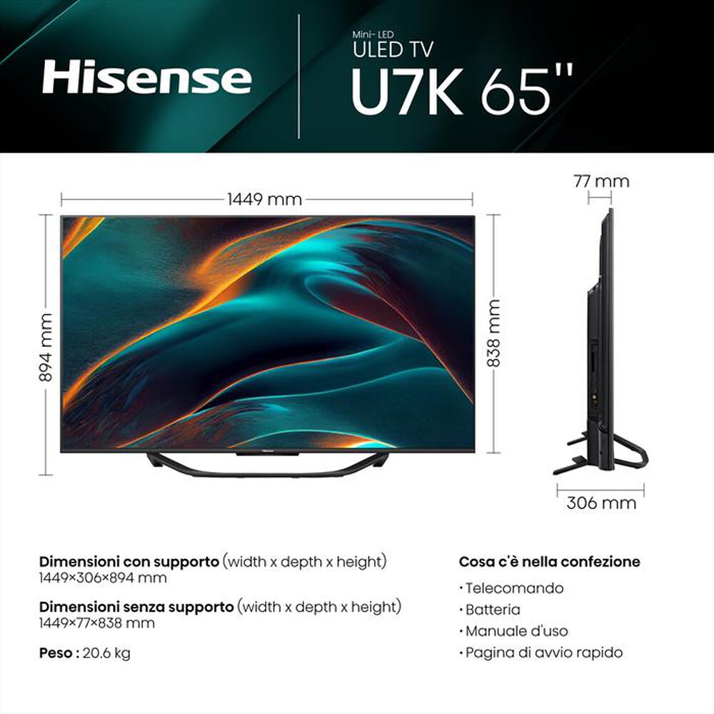 Immagine del prodotto HISENSE - Smart TV MINI LED UHD 4K 65" 65U79KQ-Metal Dark Grey