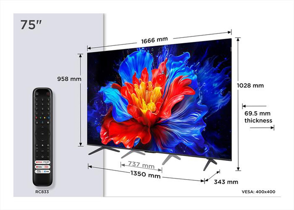 Immagine del prodotto TCL - Smart TV 75" 4K QLED 75P89K 144Hz-Metallico