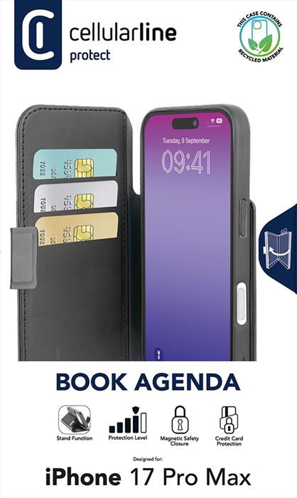 Immagine del prodotto CELLULARLINE - Custodia a libro BOOK AGENDA per IPHONE 17 PRO MAX-Nero