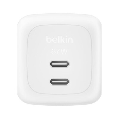 BELKIN - Doppio caricabatteria da parete GAN USB-C da 67 W-Bianco